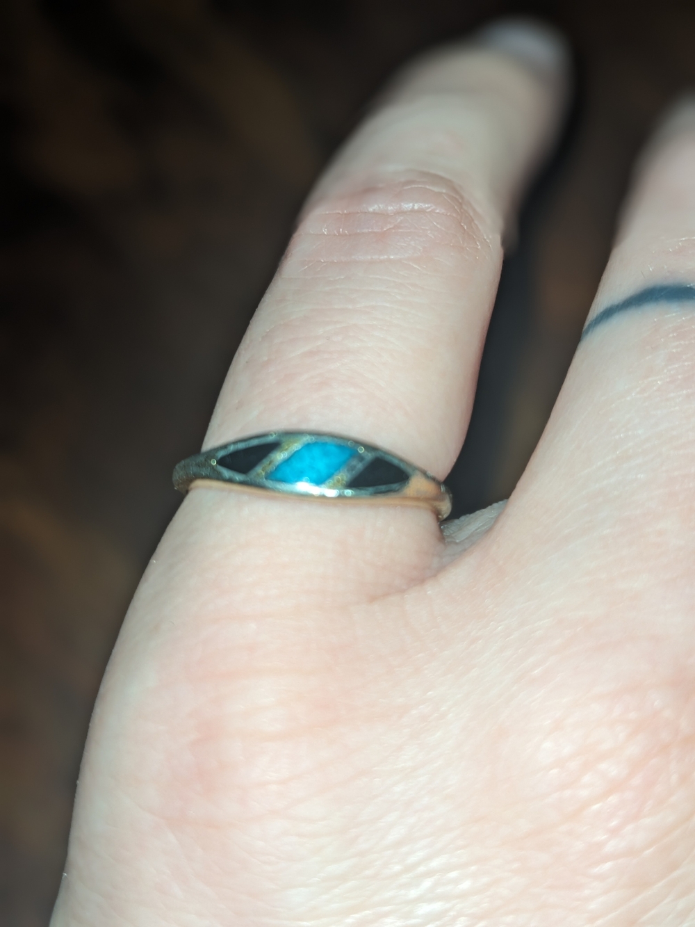 Gold Tone Turquoise and Black Inlay Women’s Ring